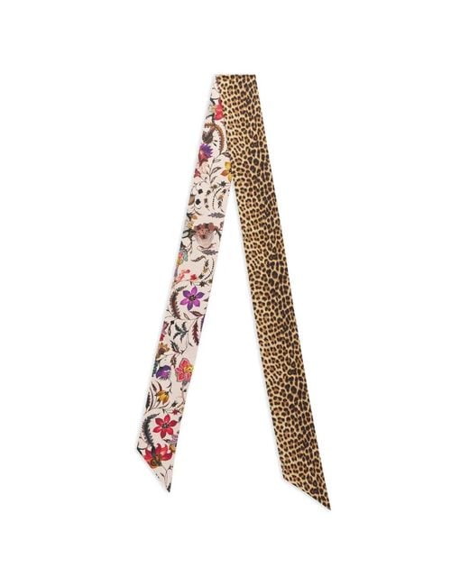 Roberto Cavalli White Leopard-Print Floral-Pattern Scarf