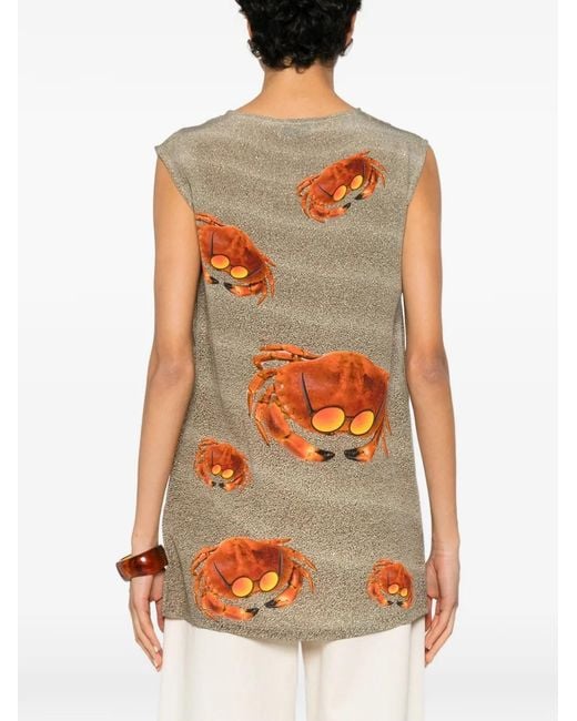 The Artistylist Orange Crab-Print Glitter-Finish Top