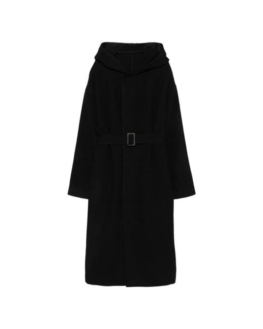 Rick Owens Black Belted Hooded Coat