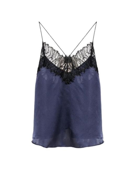 IRO Blue Newin Lace-Trimmed Silk Top