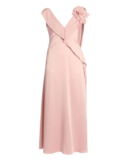 Erdem Pink Floral-Embellished Ruffled Midi Dress
