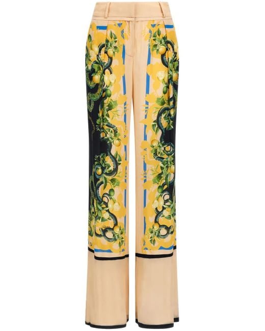 Roberto Cavalli Yellow Floral-Print Straight-Leg Trousers