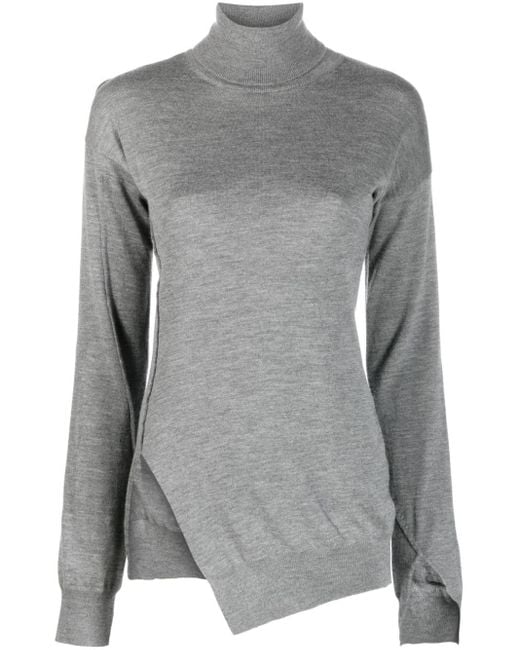 The Row Gray Roll-neck Asymmetric Knitted Top