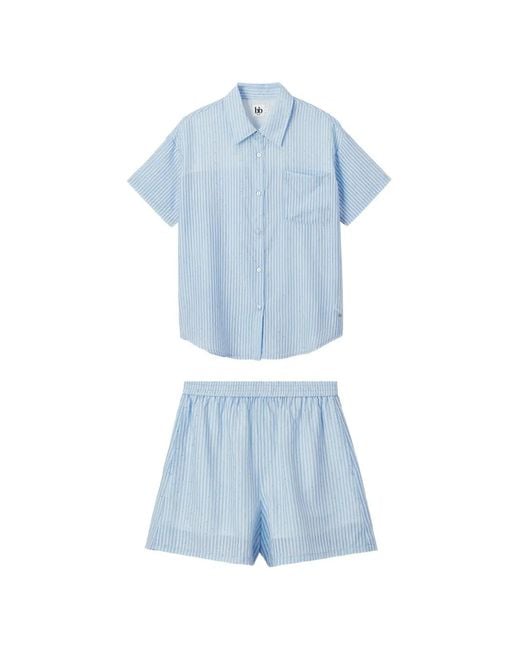 B+ AB Blue Striped Shirt Ad Shorts Set