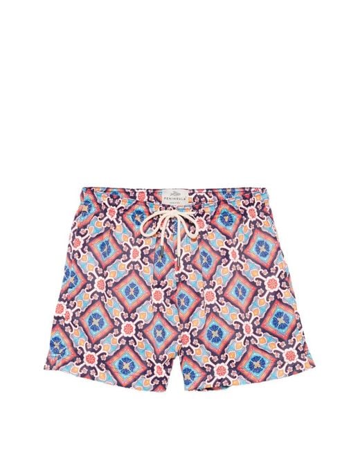 Peninsula White Positano Geometric-Print Swim Shorts for men