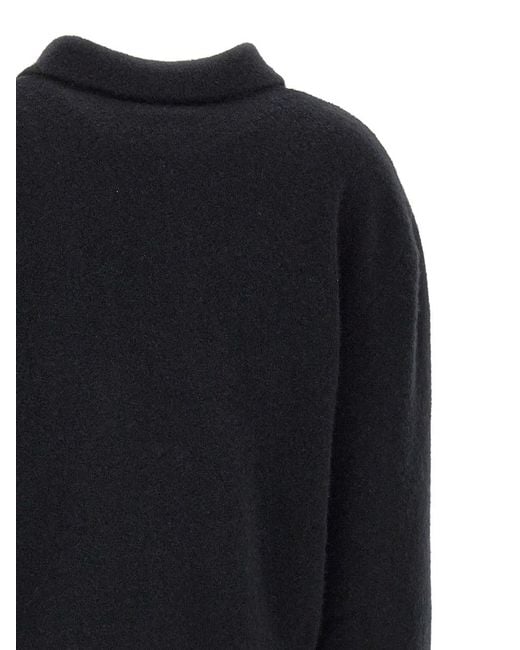 Laneus Black Cropped Long-Sleeve Polo Top