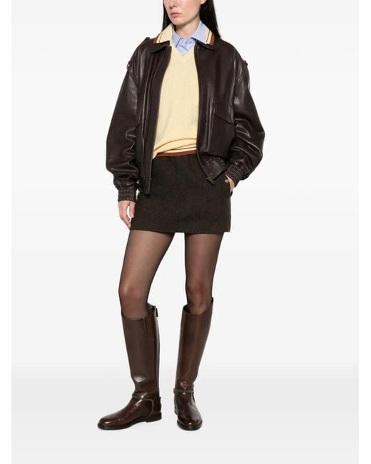 Maje Black Herringbone-Pattern Button-Detail Mini Skirt
