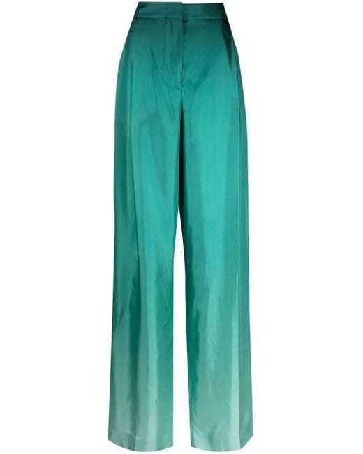 Oscar de la Renta Green Ombré-Effect Silk Palazzo Trousers