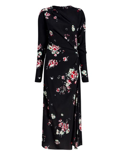 Proenza Schouler Black Floral-Print Draped Asymmetric Day Dress