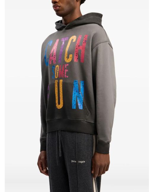 Palm Angels Gray Graphic-Print Cotton Hoodie for men