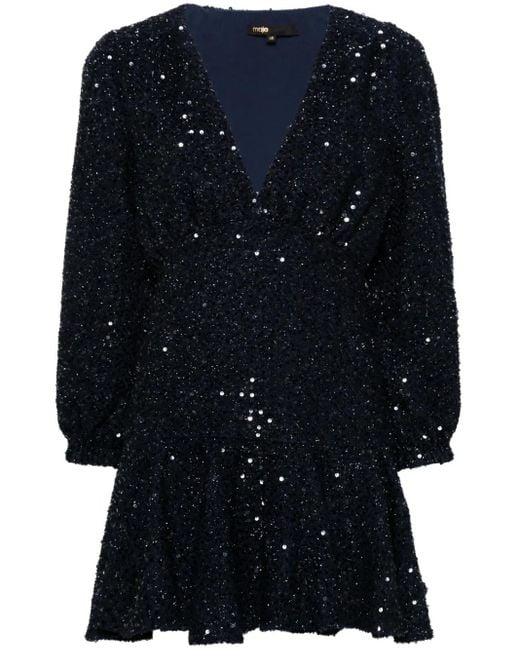 Maje Blue Sequinned Mini Dress