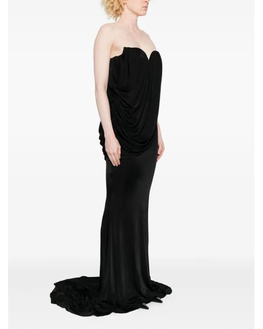 GIUSEPPE DI MORABITO Black Draped Strapless Cowl-Neck Gown