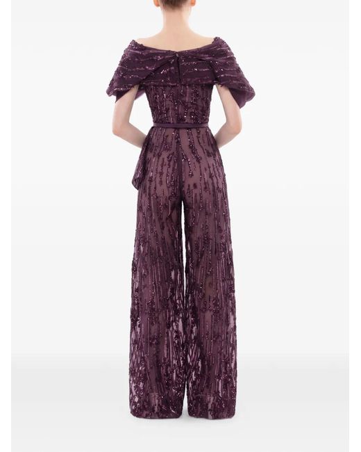 Saiid Kobeisy Purple Sequin-Embellished Belted Jumpsuit