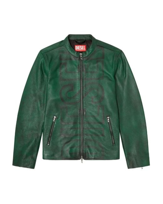 DIESEL Green L-Evert-A Leather Jacket for men