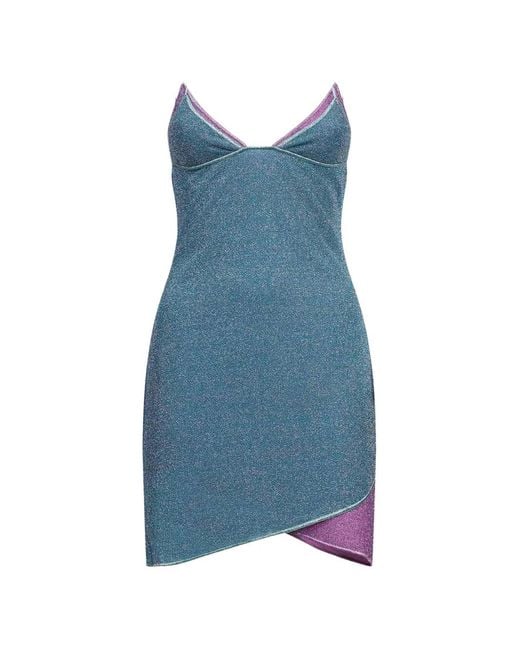 Oseree Blue Lumiére Glitter-Effect Layered Mini Dress