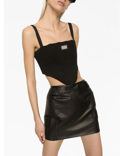 Dolce & Gabbana Black Mid-Rise Nappa Mini Skirt
