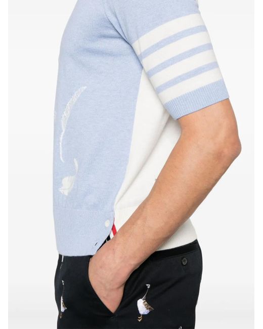 Thom Browne Blue 4-Bar Stripe Cotton Polo Shirt for men