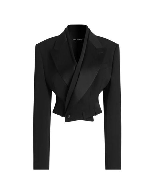 Dolce & Gabbana Black Shawl Collar Cropped Jacket