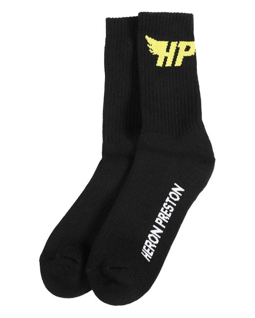 Heron Preston Black Fly Logo-Intarsia Socks for men