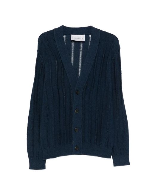 Amaranto Blue Cardigan En Maille Ajourée À Design Côtelé for men