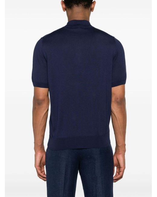 Canali Blue Cotton-blend Knitted Polo Shirt for men