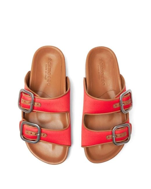 Scarosso Red Isa Double-buckle Leather Slides
