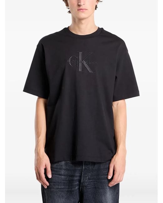 Calvin Klein Black Embroidered-Logo T-Shirt for men