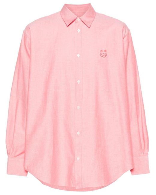 Maison Kitsuné Pink Contour Fox Head-embroidery Cotton Shirt for men