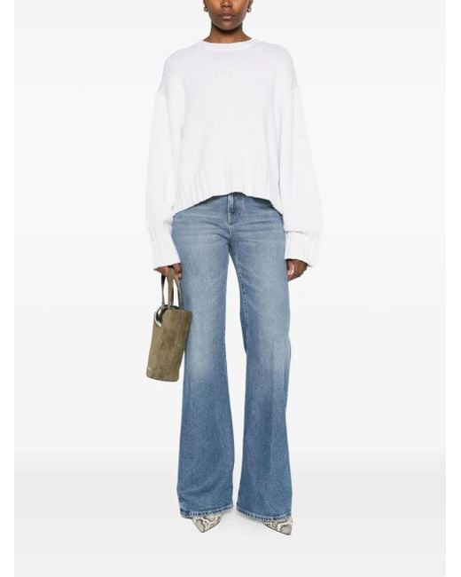 Allude White Ribbed-Hem Long-Sleeves Sweater