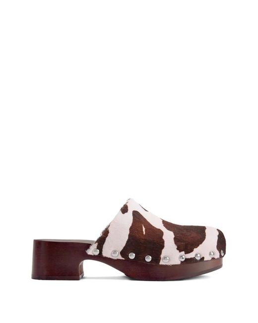 Simon Miller Brown Rio Cow-Print Wood Clog Mules