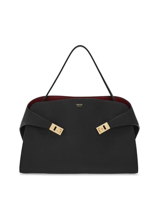 Ferragamo Black Hug Medium Leather Tote Bag