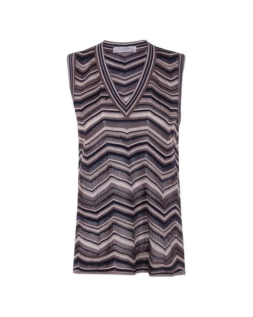 D.exterior Purple Chevron-Knit V-Neck Top