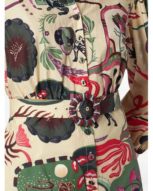 Farm Rio Natural Beaded Belted Printed Dress