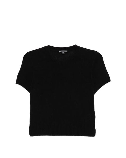 James Perse Black Kurzärmeliges Featherweight Top