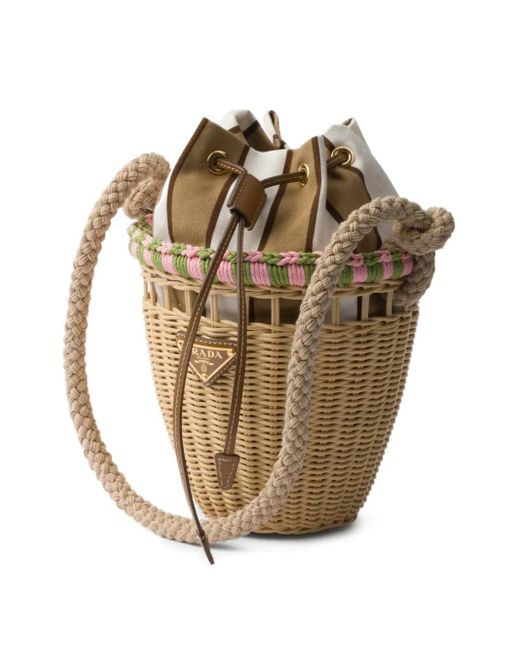 Prada Natural Mini Wicker Bucket Bag