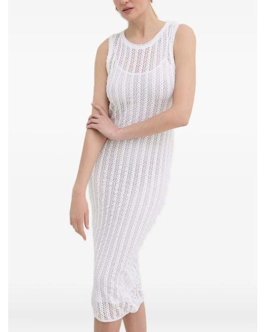 Pinko White Openwork Sleeveless Midi Dress