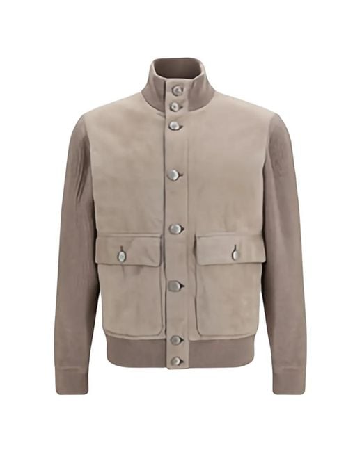 Brunello Cucinelli Gray High-Neck Suede Jacket for men