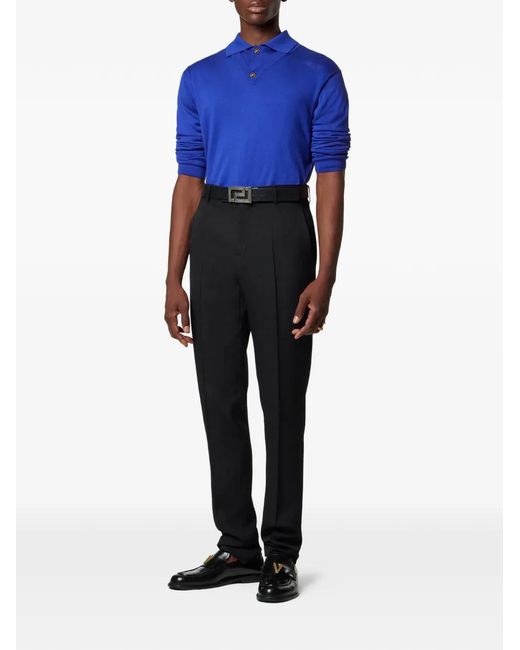Versace Blue Silk-Cotton Knit V-Neck Sweater for men