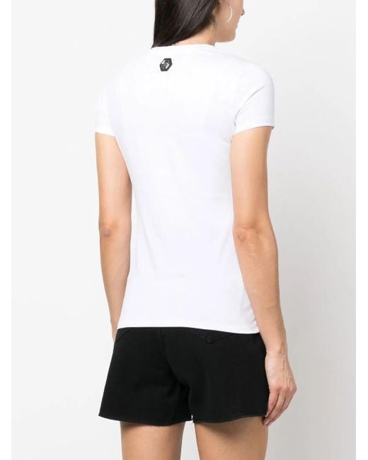 Philipp Plein White Embellished-Logo Detail T-Shirt