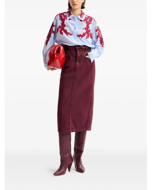 Essentiel Antwerp Purple Elasticated-Waistband Denim Midi Straight Skirt