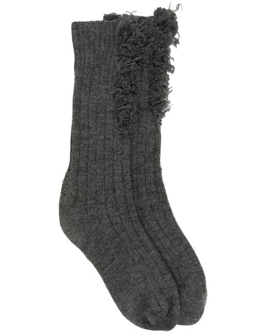 Maison Margiela Gray Distressed-effect Ankle Socks for men