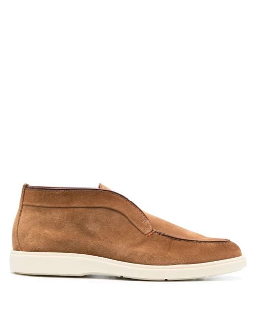 Santoni Brown Slip-On Suede Boots for men
