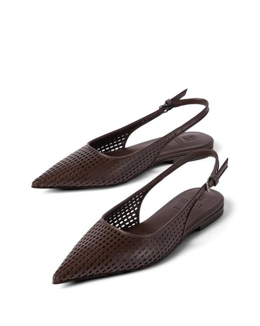 Brunello Cucinelli White Netted Leather Slingback Flats