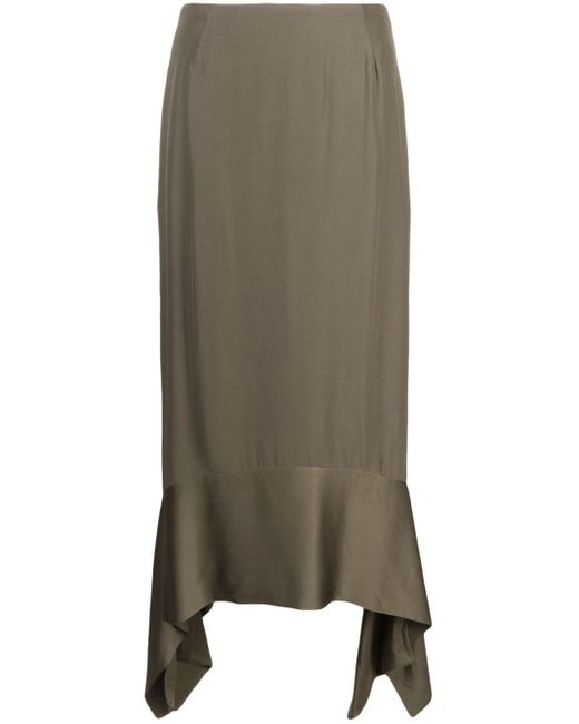Totême  Green Asymmetric Crepe-texture Midi Skirt