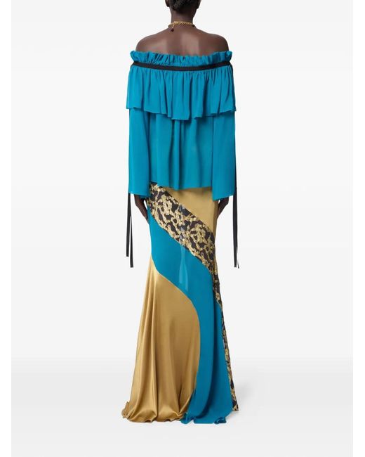Nina Ricci Blue Off-Shoulder Silk Top