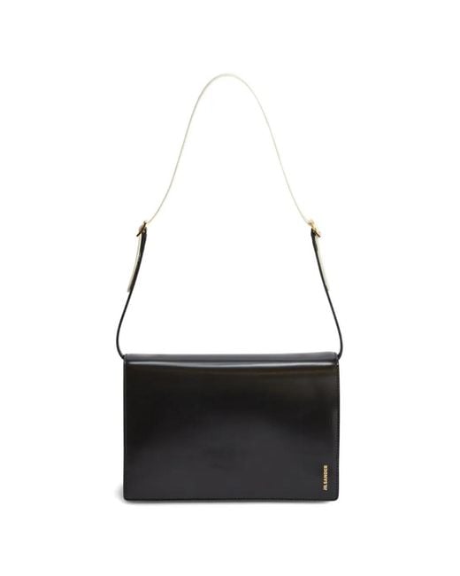 Jil Sander Black Small File Leather Shoulder Bag