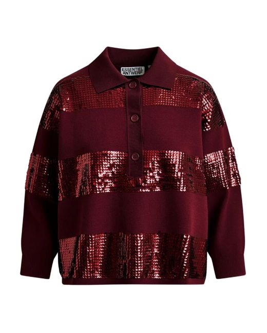 Essentiel Antwerp Red Illuminati Sequin-Striped Polo Shirt