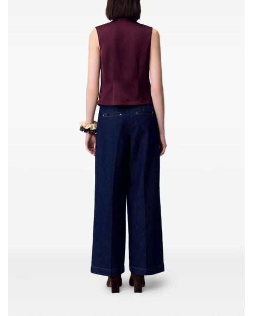 Claudie Pierlot Purple Sleeveless Bow-Neck Top