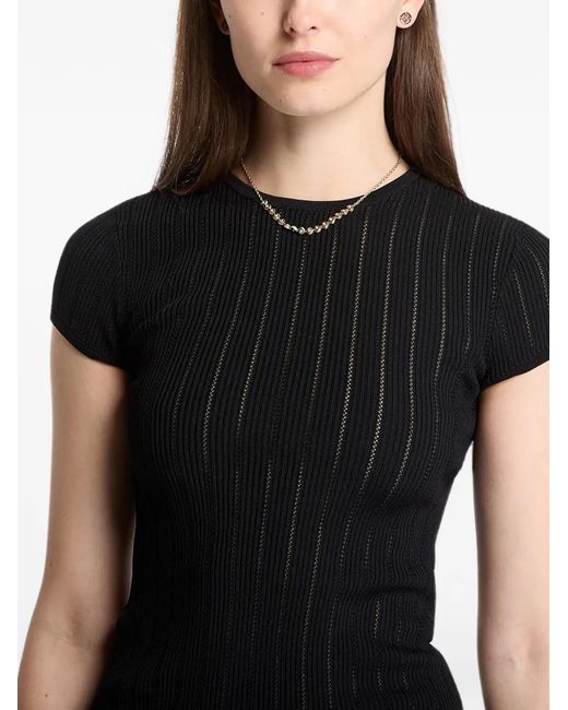 Guess Black Ribbed-Knit Short-Sleeve T-Shirt