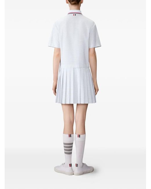 Thom Browne White Hairline 4-Bar Pleated Polo Mini Dress